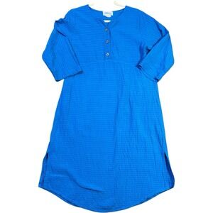 Vermont Country Store Womens S Blue Textured‎ House Dress Coverup 100% Cotton